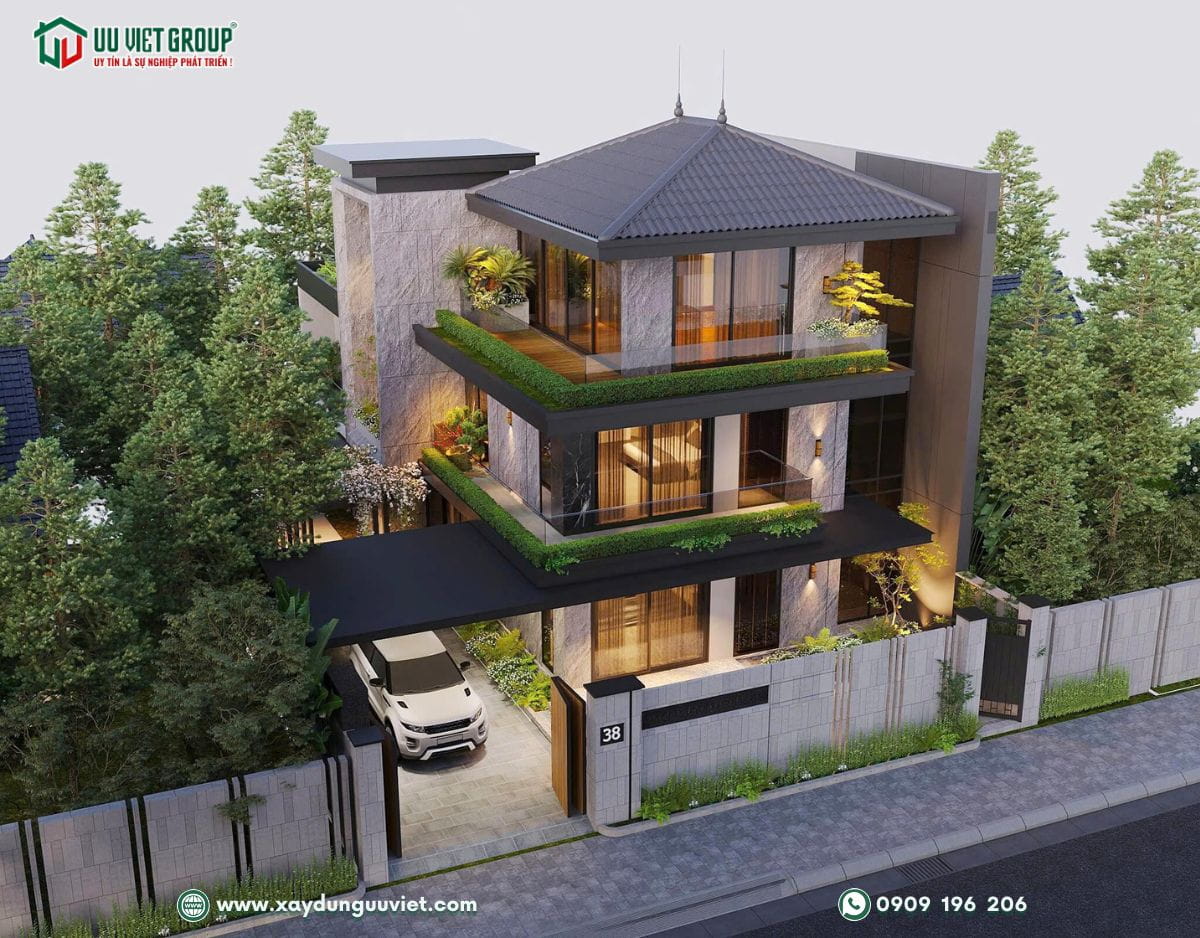 biệt thự mái nhật 3 tầng